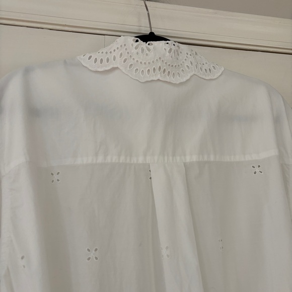 ULLA JOHNSON Gemma Shirt Dress Cowrie White Eyelet Statement Colla Size 6 Medium - Picture 15 of 16